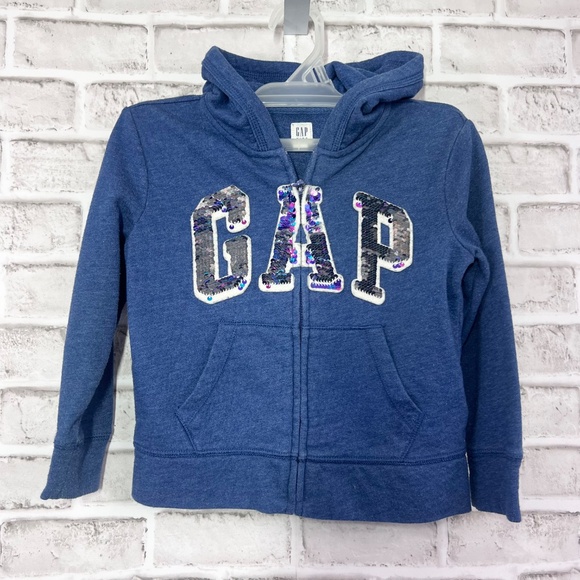 |•GAP KIDS•| Cute Navy Full Zip Hoodie Sequined 'GAP' Front - Picture 2 of 5